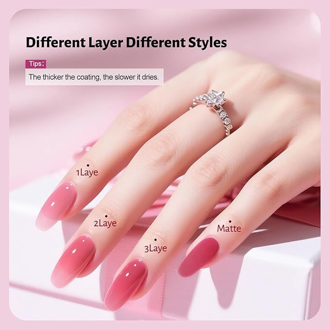OpenLive Jelly Nail Polish Set 6 Colors White Pale Red Soft Pink Natural Nude Pale Purple Fresh Pink Purple All Seasons Neutral Color Quick Dry Nail Polish Set for Women Salon DIY Nail Art