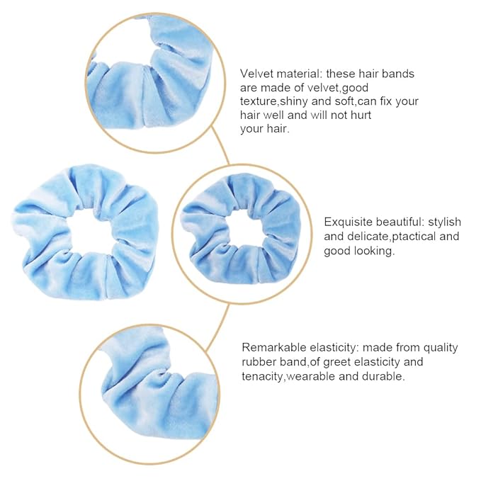 Didder 20 Pcs Sky Blue Velvet Scrunchies, Soft Hair Ties for Women Girls, Hair Accessories
