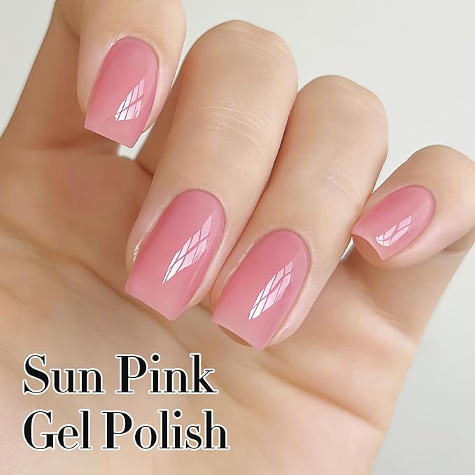 Double Rhythm Gel Polish 15ML Jelly Sheer Pastel Light Milky Color Pearl White Bottle 1 PC 0.5 OZ Full Size Nail Art Salon at Home (Pink-D1386)