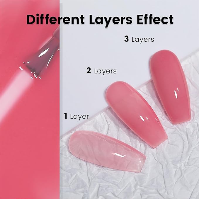 RARJSM Nude Peach Pink Gel Nail Polish Sheer Neutral Skin Tone Color Ice Jelly Rosy Red Pink Gel Polish Transparent Nail GelPolish Soak off UV LED Cured for Home Salon DIY Manicure 15ml Single Bottle