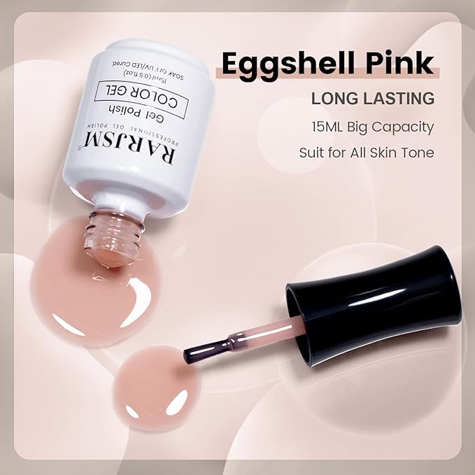 RARJSM Nude Gel Nail Polish Eggshell Pink Neutral Skin Tone Sheer Jelly Gel Polish 1PC 15ml Single Bottle Cream Transparent Pink Nail Gel Polish Soak off UV LED Cured for Home Salon DIY Manicure