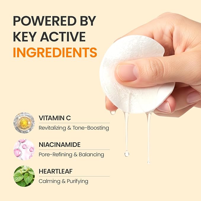 Boosting Toner Pads for Face Oily Skin Korean, #OOTD Vitamin C Niacinamide Heartleaf Hydrating Calming Redness, Vitamin C Toner Pad 70Pads 4.05oz 120ml