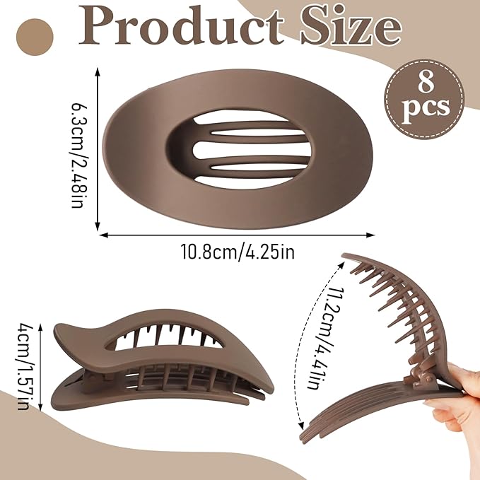 8PCS French Flat Hair Clips for Women Girl Matte Lay Flat Claw Clips Large Strong Hold Barrettes for Thick Thin Hair French Duckbill Styling Accessories for Daily Styling ﻿