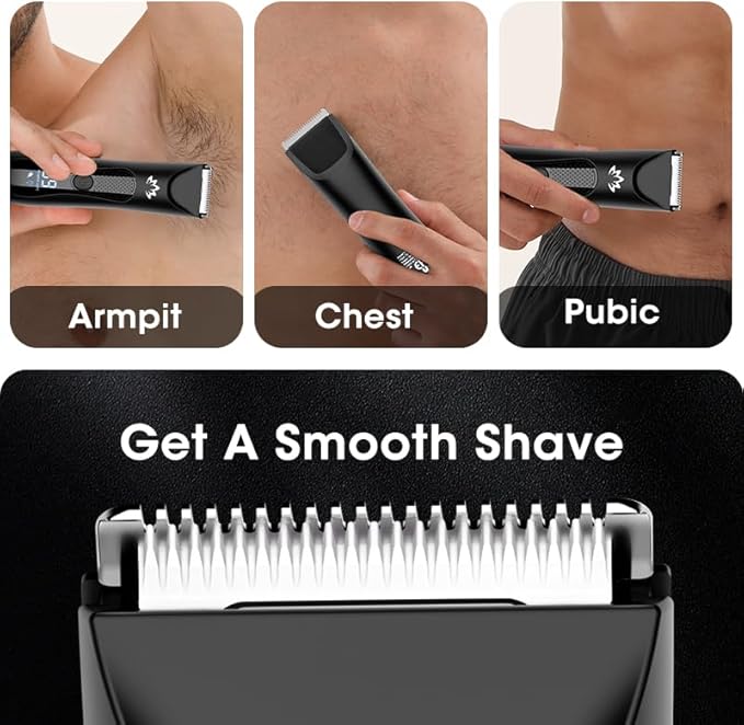 Suttik Manscape Body & Pubic Hair Trimmer for Men, Groin & Ball Trimmer Men, Electric Razor Mens Grooming Kit, Body Groomer Ball Shaver for Smooth Wet/Dry Shaving, Led Light