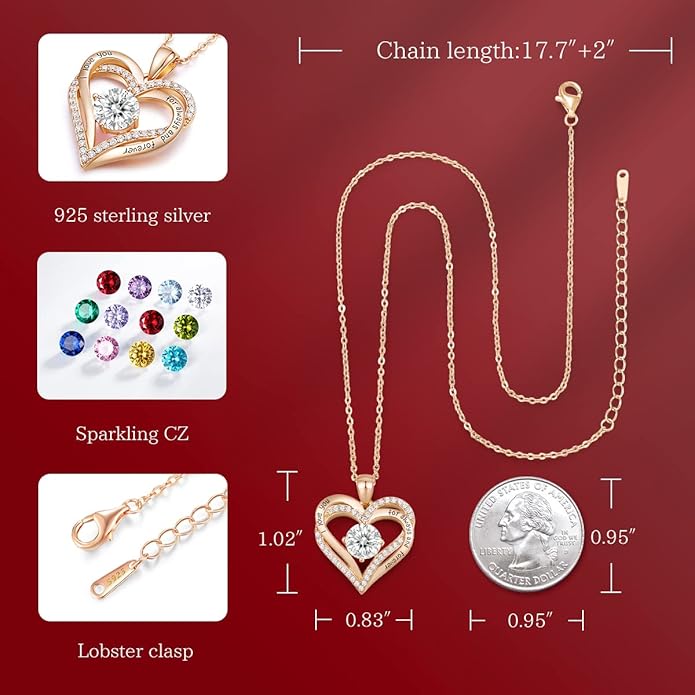 CDE Forever Love Heart Necklaces for Women, Wedding Anniversary, Birthday Mothers Day Christmas Day Gifts for Mom, Mother, Wife, friend, S925 Silver Jewelry with Birthstone Pendant