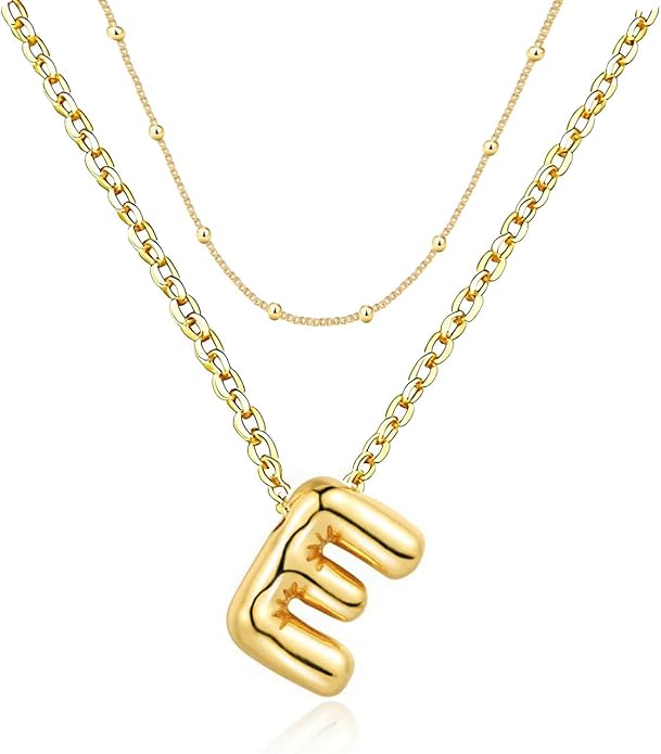 PANSHI Gold Initial Necklaces Gifts for Teen Girls Women Girlfriend Teen Girl Gifts Trendy Stuff Layered Bubble Letter Necklace Gold Jewelry Birthday Gift