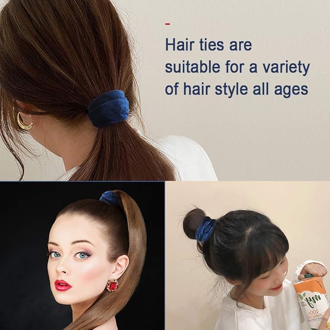 20Pcs Didder Velvet Scrunchies: Soft Elastics Hair Ties in Dark Blue, Bobbles Ropes Hair Bands for Women and Girls
