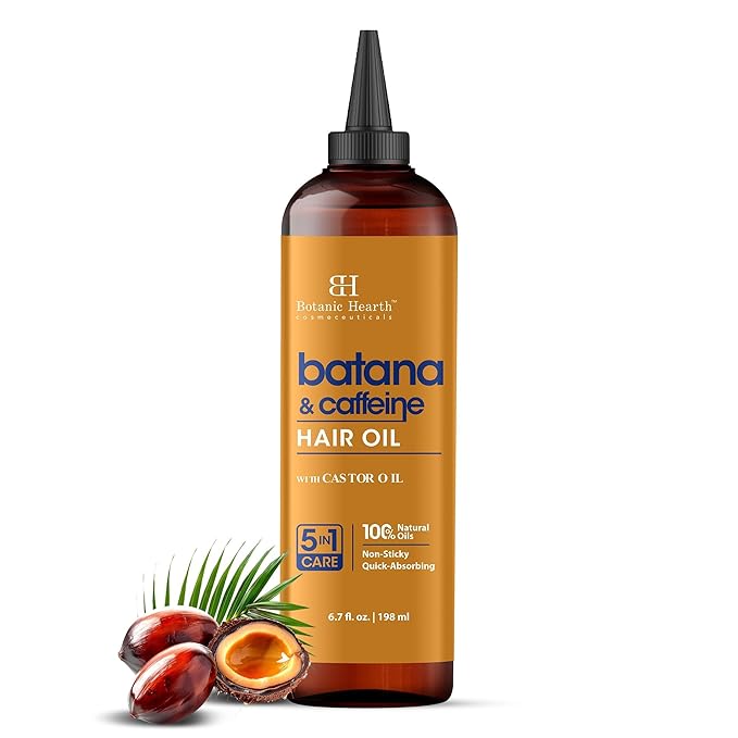 Botanic Hearth Hair Oil for Hair Growth & Hair Relaxer | Strengthening Dry, Frizzy, Damaged Hair & Scalp Treatment | Batana & Caffeine Hair Oil – 6.7 Fl Oz