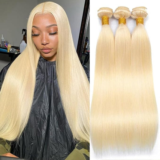 613 Hair Bundles Straight Hair Bundles Blonde Human Hair Bundle 20 22 24 Inch Unprocessed Brazilian 613 Straight Human Hair Bundles Extensions for Women