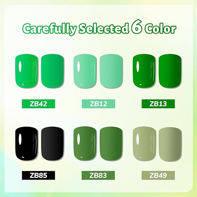 OpenLive Green Nail Polish 6Pcs Nail Polish Set All Seasons Neutral Color Quick Dry Nail Polish Set for Collection St. Patrick's Day Gift for Her