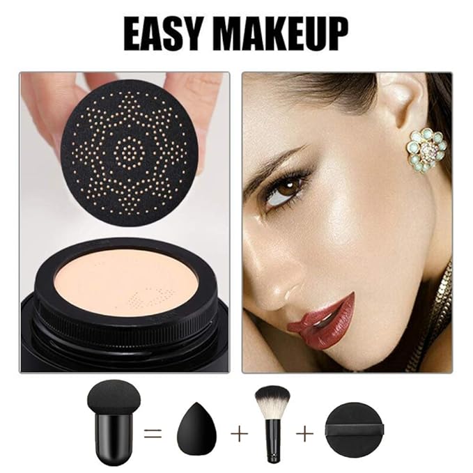 Air Cushion CC Cream Mushroom Head Foundation Makeup, BB Cream Face Makeup Foundation Natural Coverage, Moisturizing Matte Concealer, Tattoo cover up, Even Skin Tone for All Skin Types(2 PCS Natural)