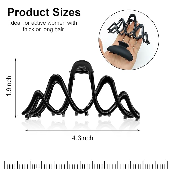 Large Claw Clips for Thick Hair - Black Metal Hair Claw, Single Piece with Non-Slip Grip, Strong Hold for Women, Shower & Workout