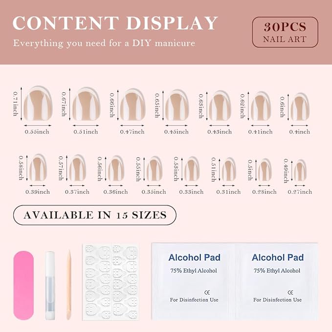 XZMeiLun Press On Nail, French Tip Chrome Acrylic Press On Nails Short Round, Designer Reusable Glazed Fake Nails, Glossy Soft Gel Nails Wedding and Party, Stick On Glue On Nails Press Ons for Women