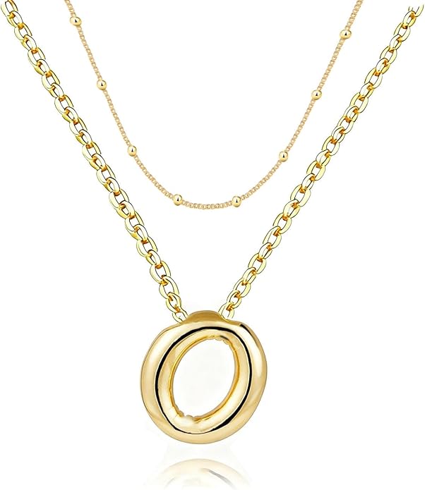 PANSHI Gold Initial Necklaces Gifts for Teen Girls Women Girlfriend Teen Girl Gifts Trendy Stuff Layered Bubble Letter Necklace Gold Jewelry Birthday Gift