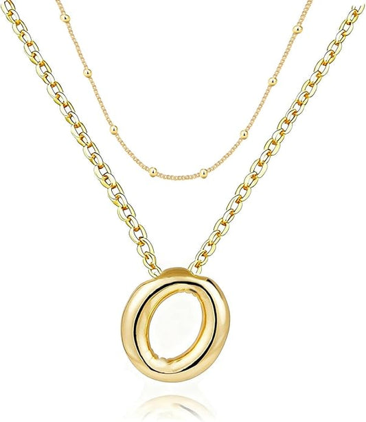 PANSHI Gold Initial Necklaces Gifts for Teen Girls Women Girlfriend Teen Girl Gifts Trendy Stuff Layered Bubble Letter Necklace Gold Jewelry Birthday Gift