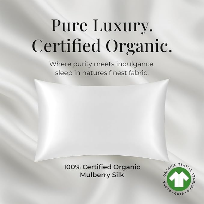 Silk Pillow Cases Certified Organic 100% Pure Mulberry Silk Pillowcase Grade 6A 25 Momme Pillowcase (Ivory, Standard (Pack of 1)