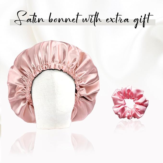 WIGI 100% Silk Satin, Double-Layer, Silk Bonnet for Sleeping Satin Bonnet with Scrunchie Gift, Breathable & Adjustable