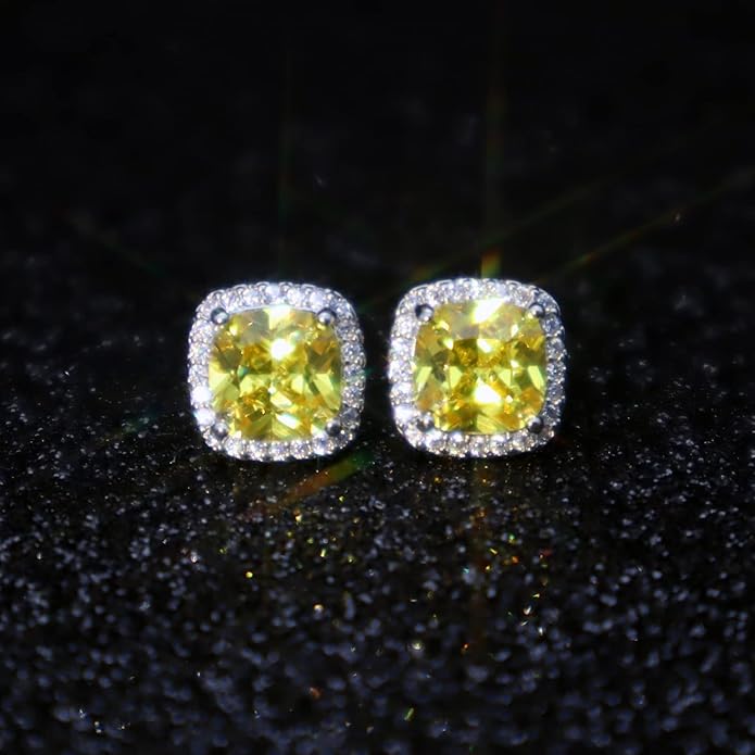 YOMELA Cubic Zirconia Earrings Studs, Halo CZ Birthstone Simulated Diamond Stud Earrings for Women