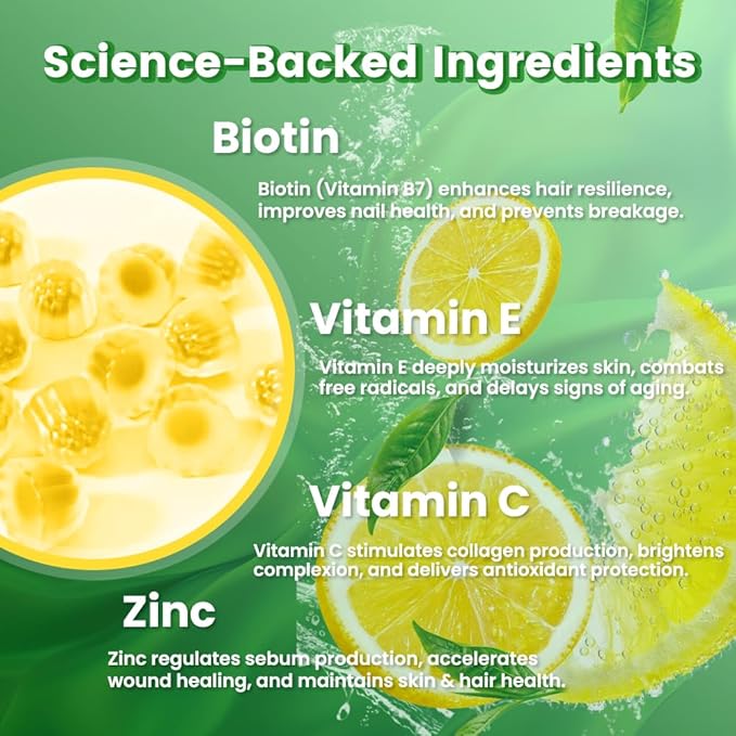 Fitfido Collagen Gummies with Multi-Collagen Peptides, Vitamin C, Zinc and Biotin - for Thick Hair, Strong Nails & Healthy Skin - Sugar Free & Vegan (Lemon Flavor, 60 Counts)