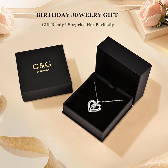 G&GEMSJEW Infinity Heart Birthstone Necklaces for Women, 925 Sterling Silver Jewelry, Pendant Heart Necklaces Birthday Anniversary Christmas Gift for Women Wife Mom Girlfriend Lady