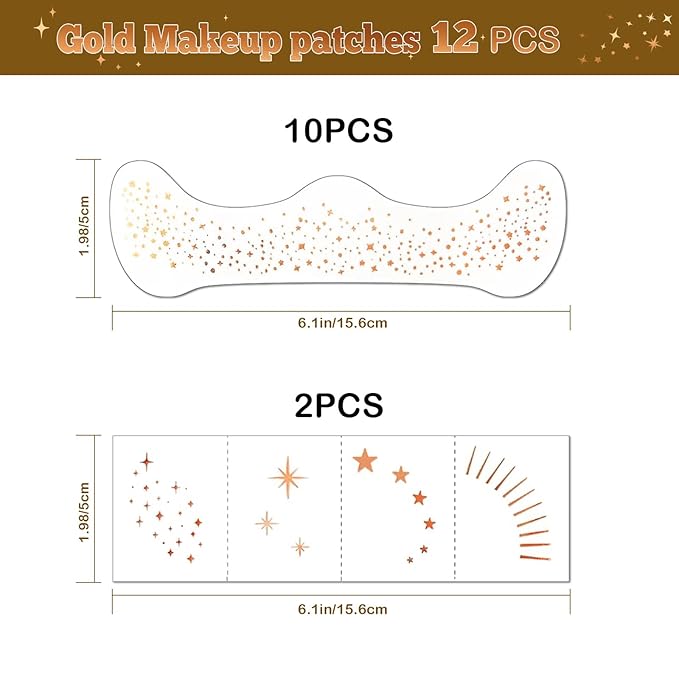 Artlunar 12Pcs Valentine's Mardi Gras Rose Gold Sparkle Makeup Patches - Body Glitter Stickers for Face and Body, Perfect for Festivals Parties (Rose Gold), Gifts for Women and Girls.