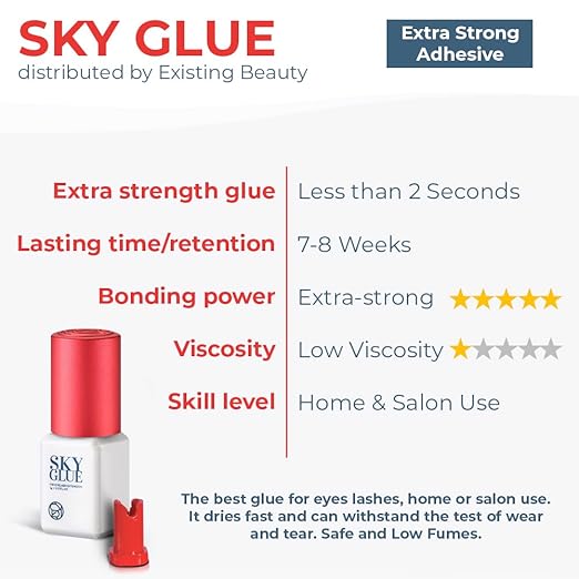 2 Pack Sky Glue S+ Eyelash Extension Glue Professional Use Only - Extra Strong Lash Extensions Adhesive 6-7 Weeks Retention and 1-2s Dry, Long Lasting Semi Permanent Black Glue - 2 Bottles 5 ml Ea