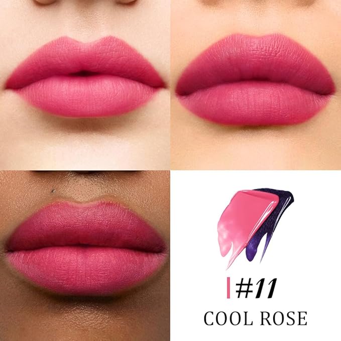 evpct Cool Rose Peel Off Lip Stain Tints with Tweezer, Matte Lipstick Lip Stain Gloss Long Lasting Waterproof for Women, Non-stick Cup Lipstick Peel Off High Pigmented 24 Hrs Original Lips Stains, 11