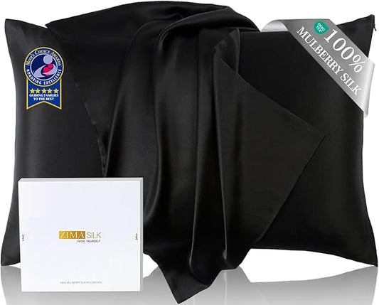 ZIMASILK Upgraded 100% 6A Grade Pure Mulberry Silk Pillowcase for Hair and Skin Silk Pillow Cases with Reinforced Hidden Zipper, More Soft & Durable, Gift Box (King 20"x36" Black)