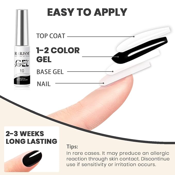 RARJSM Liner Nail Art Gel Polish,Black Painted Gel Nail Design Polish 1 Bottle Soak off Curing Requires 8ml Build in Thin Brush for Classical Home Salon Diy Nail French Manicure Painting