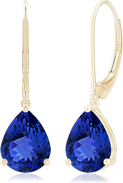 ANGARA Natural Tanzanite Earrings for Women | Solitaire Pear-Shaped Tanzanite Leverback Earrings in 14K Solid Gold/Platinum | December Birthday, Anniversary, Gemstone Jewellery Gift