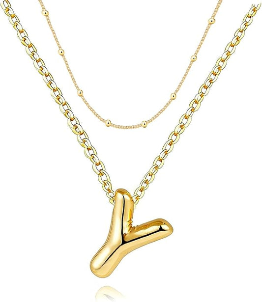 PANSHI Gold Initial Necklaces Gifts for Teen Girls Women Girlfriend Teen Girl Gifts Trendy Stuff Layered Bubble Letter Necklace Gold Jewelry Birthday Gift