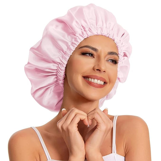 Satin Bonnet Silk Bonnet Hair Bonnet for Sleeping-Slouchy Beanie Hat Satin Sleep Cap for Women's Natural & Curly Hair(Pink)