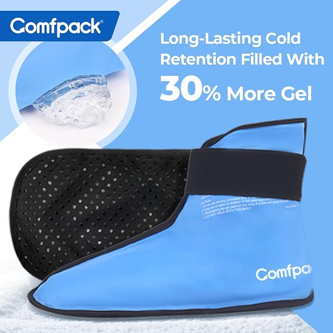 Comfpack Large Foot Ice Pack Wrap for Full Foot Ankle Pain Relief, Long Lasting Cold Ice Boot for Swelling After Surgery, Sore Feet, Broken Foot, Plantar Fasciitis, Gout, Bunion