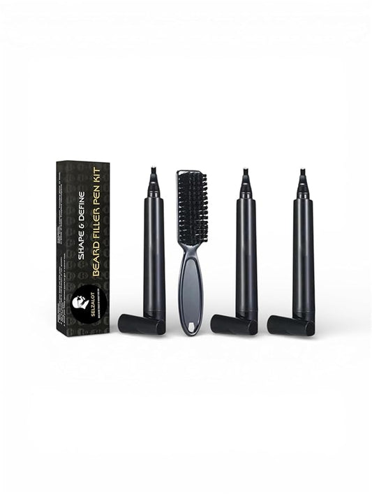 3-Pack Beard Filler Pen kit Black Beard Pen with Brush Waterproof and Sweat Proof Barber Styling Pencil Long Lasting Marker Filler for Men Beard Grooming Kit Barber Accessories Beard Products