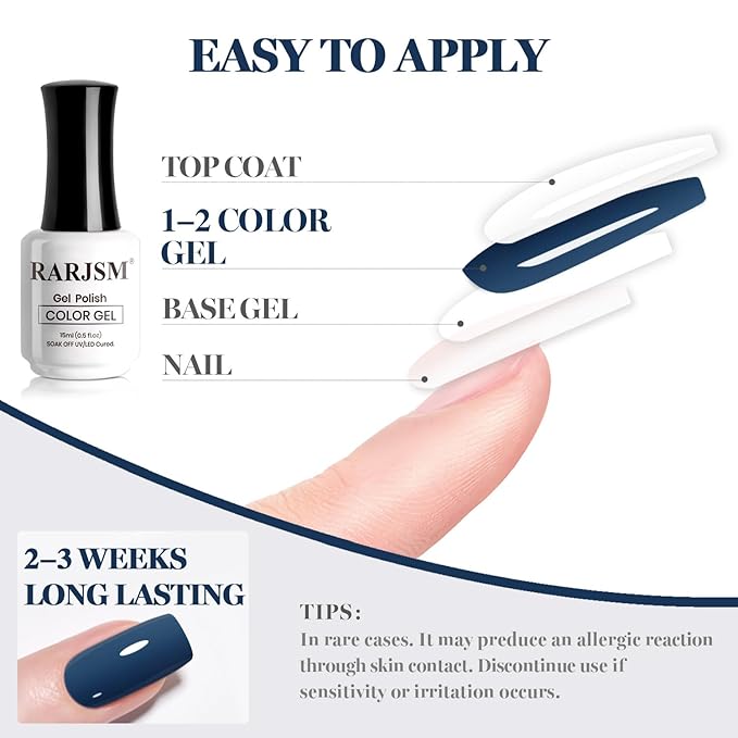 RARJSM Dark Ocean Blue Gel Nail Polish Creamy Teal Blue Gelpolish 15ML 1Pc Soak off Curing Required Nail Art French Manicure Salon DIY at Home Fall Winter