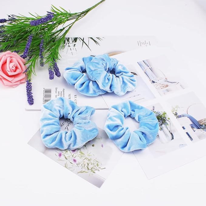 Didder 20 Pcs Sky Blue Velvet Scrunchies, Soft Hair Ties for Women Girls, Hair Accessories
