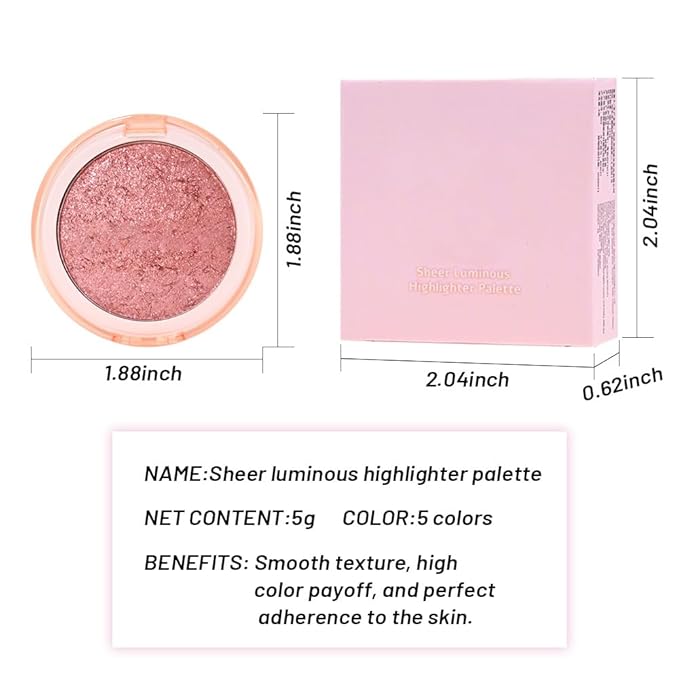 Highlighter Makeup Palette for Blush,Contour,Shadow,Face or Eye Makeup, Shimmer Glow, Creamy Mousse Pressed Powder, Intensely Pigmented, Glitter Sparkling (B03-04# Glass Pink)