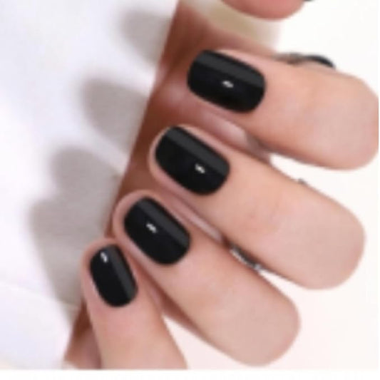 LAMIMOSA 32Pcs Black Press on Nails Extra Short Round - Soft Gel Fake Nails in 16 Sizes, Reusable Solid Color Glue on Nails Kit, ONYX