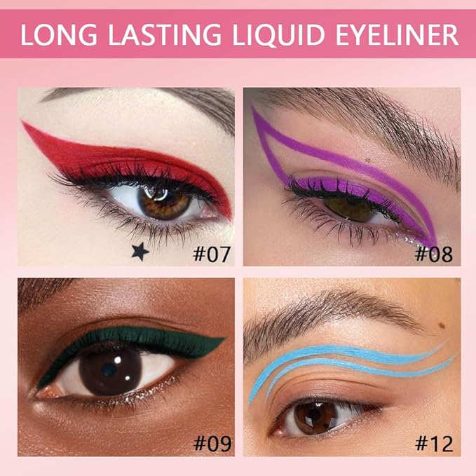 evpct 6Pcs Dark Red Purple Dark Green Light Green Sky Blue Liquid Eyeliner Set Waterproof Eye Liners for Women, Eyes Wing Colored delineador de ojos a prueba de agua contra el agua blanco para ojos