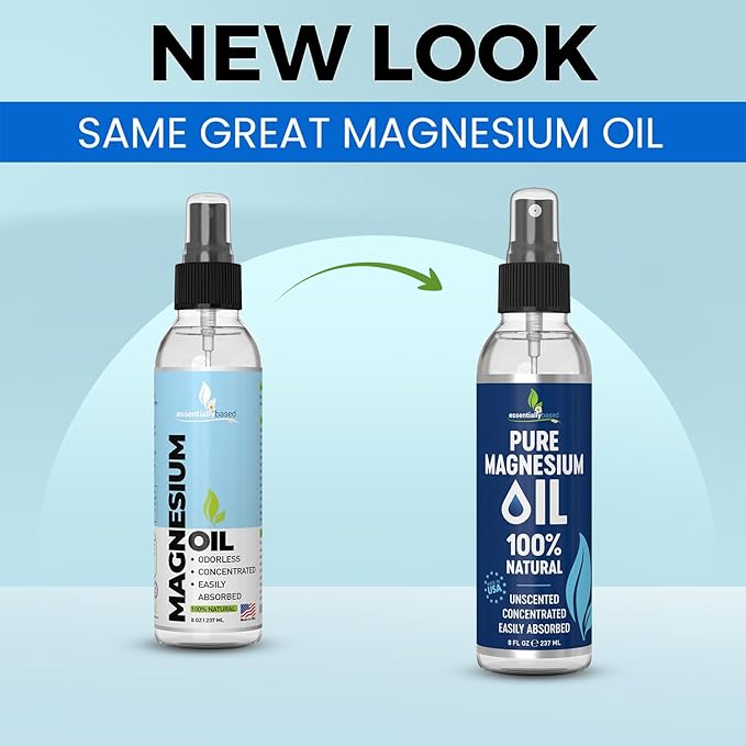 Pure Magnesium Oil Spray 8oz - Topical Magnesium Spray for Sleep Extra Strength - Less Sting - Less Itch - 100% Natural and Organic Oil - Made in USA