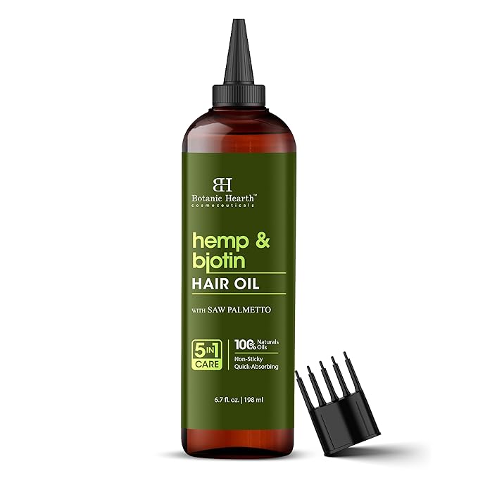 Botanic Hearth Hair Oil for Hair Growth & Hair Relaxer | Strengthening Dry, Frizzy, Damaged Hair & Scalp Treatment | Hemp & Biotin Hair Oil – 6.7 Fl Oz