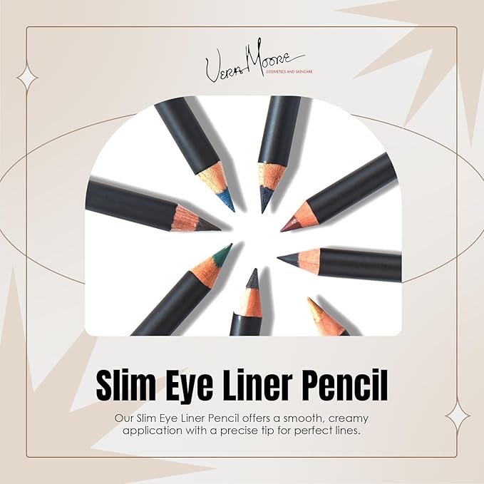 Vera Moore Slim Eye Liner Pencil, Smooth Formula, Hypoallergenic and Vegan, Smudge-Proof and Waterproof Application, Bold and Defined Lines Eyeliner, (0.05 Oz) (Sapphire)