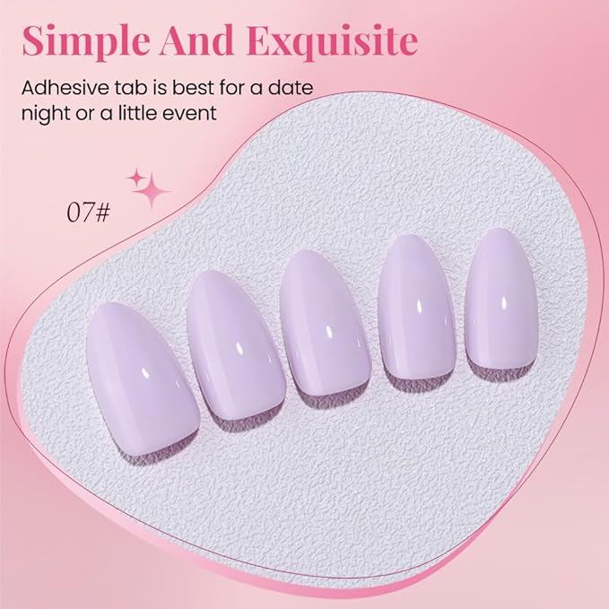evpct Glossy Press on Nails Short Almond Short for Women, Orchid Purple Fake Nail with Kits Salon Quality Reusable Stick on Nails In 15 Sizes 30Pcs Full Cover False Nail Soft Gel Set Kit for Gift, 07