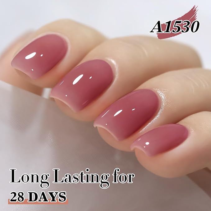 Double Rhythm Gel Polish 15ML Jelly Sheer Pastel Light Milky Color Pearl White Bottle 1 PC 0.5 OZ Full Size Nail Art Salon at Home (Light Plum-D1530)