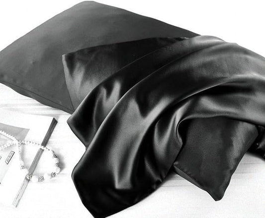 Mulberry Silk Pillowcases Set of 2, Hypoallergenic Satin Pillow Covers for Hair and Skin, with Hidden Zipper, Both Side 100% 19 Momme Silk (Black,Standard)