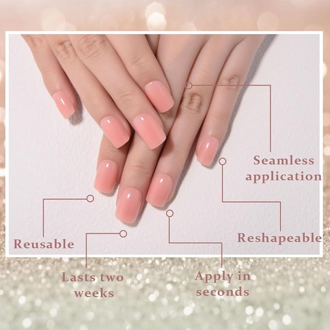 evpct Nude Pink Short Press on Nails Square, Glossy Soft Gel Acrylic Fake Press on Nails Manicure Kit, Reusable Artificial Stick on Nail for Women, Full Cover Easy Application Easy At-Home Salon