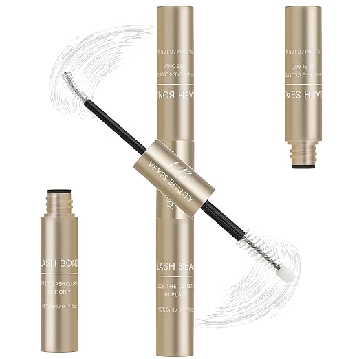 VEYESBEAUTY Lash Bond and Seal Waterproof 2 in 1 Cluster Lash Glue for Eyelash Extensions Long Lasting Strong Hold Individual Eyelash Glue for Self-Application at Home 5ml+5ml(White Bond)