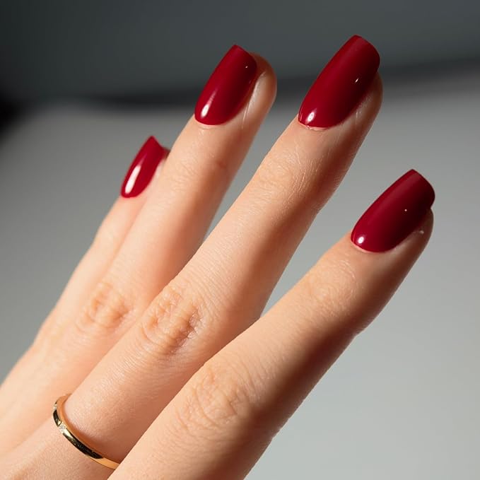 LAMIMOSA 32Pcs Red Press On Nails Short Almond – Soft Gel Fake Nails in 16 Sizes, Reusable Glue on Nails Kit, RASPBERRY