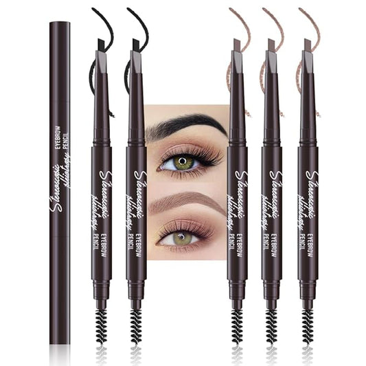 5 Pcs Ultimate Eyebrow Retractable Definer Pencils,Dual-Sided Natural Soft Textured Eyebrow Pencil, for Daily Look Eyebrow Makeup,Brow Brush,Fine Tip (2*Black+3*Light Brown)