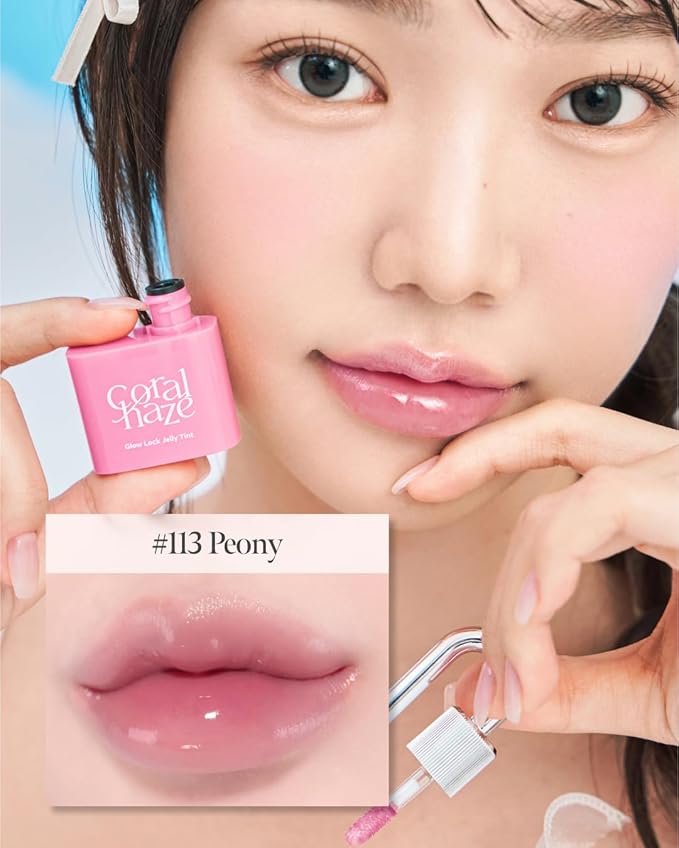 Glow Lock Jelly Tint 113 Peony, Hydrating Water Glow Lip Stain, Non-Sticky Juicy Gloss, Long Lasting Glass Shine & Dewy Finish, Lightweight Moisturizing Lip Care, Korean Makeup